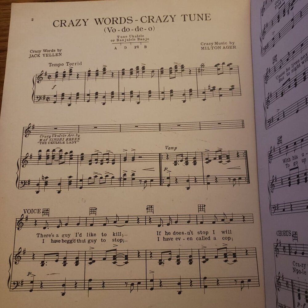 Rare 1927 Crazy Words Crazy Tune Sheet Music By Ager Yellen & Bornstein - Picture 2 of 3